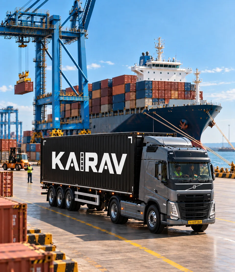 Freight container at a logistics facility